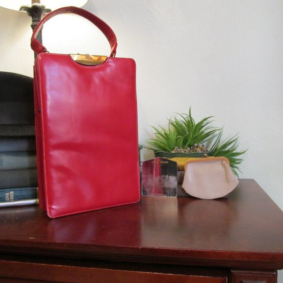 Vintage Red Leather Hand Bag - Picture 1 of 11